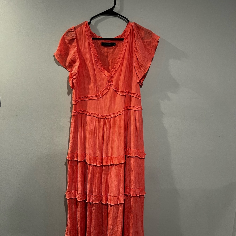 Elegant Coral Ruffle Dress